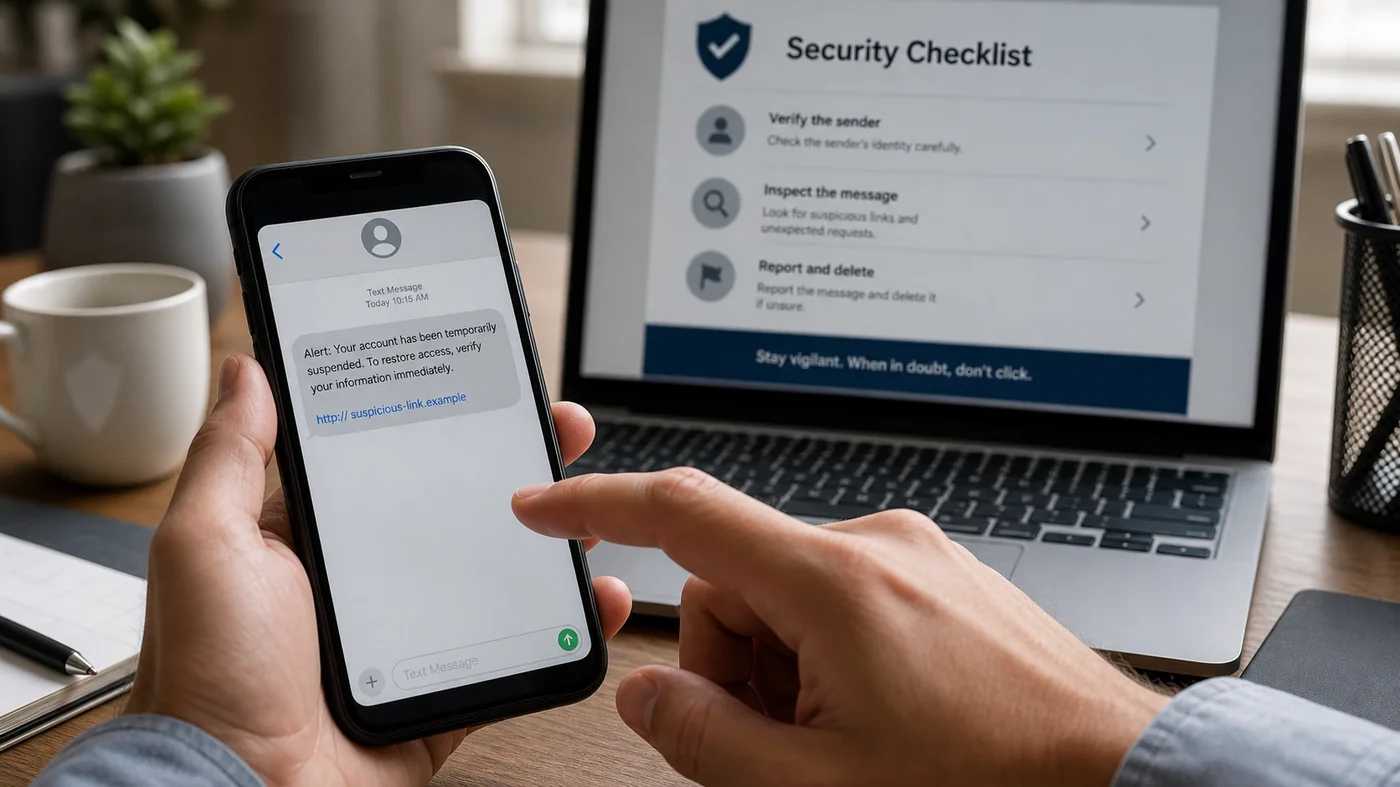 utilisateur prudent face a un sms contenant un lien suspect