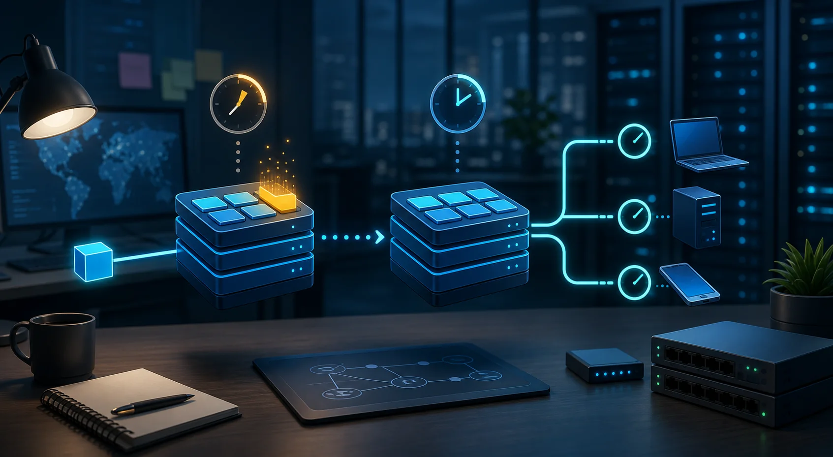 Cache DNS et expiration TTL représentés dans une infrastructure réseau