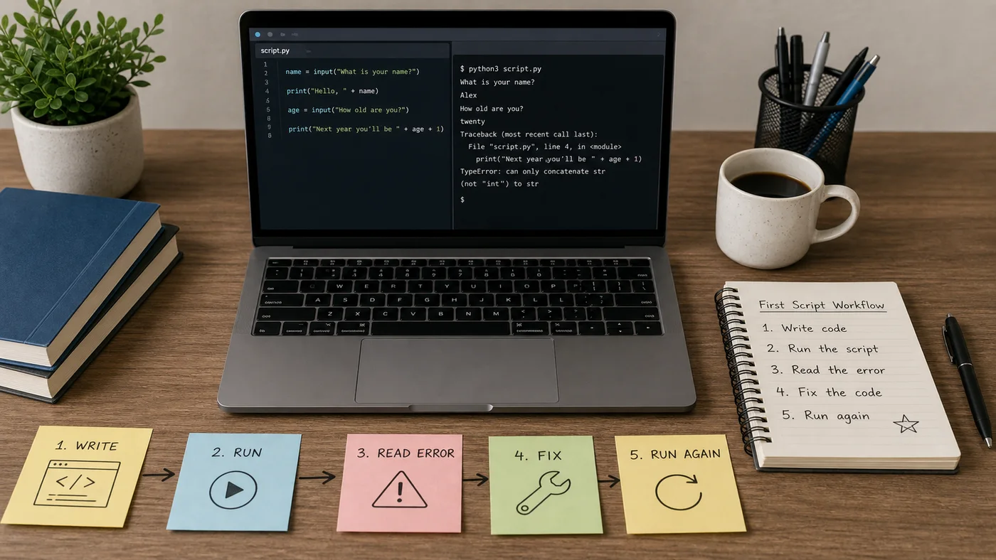 Workflow débutant pour écrire exécuter corriger puis relancer un script Python