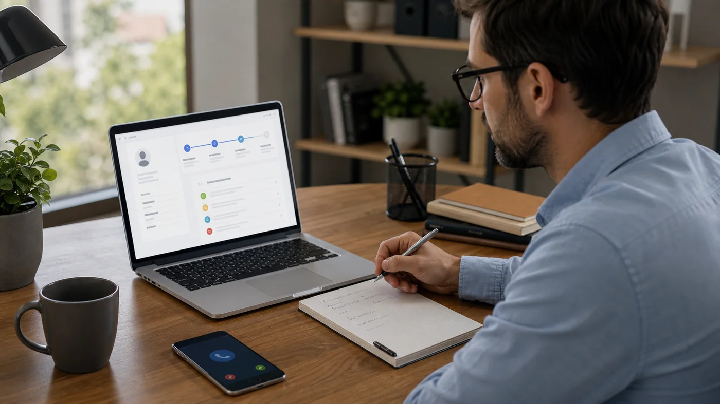 Commercial preparant le rappel d un lead depuis un CRM