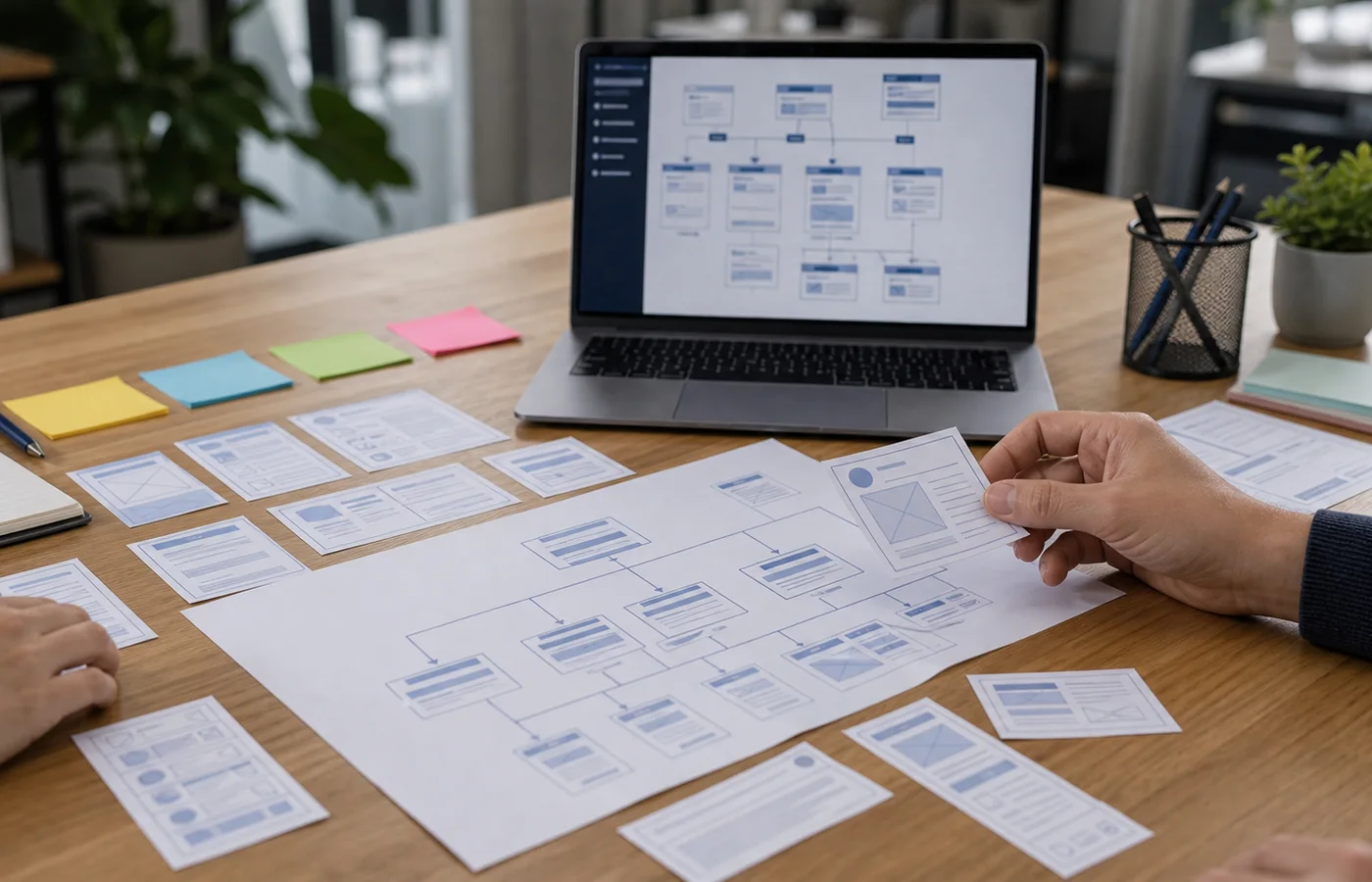 atelier UX avec cartes de pages et plan de navigation
