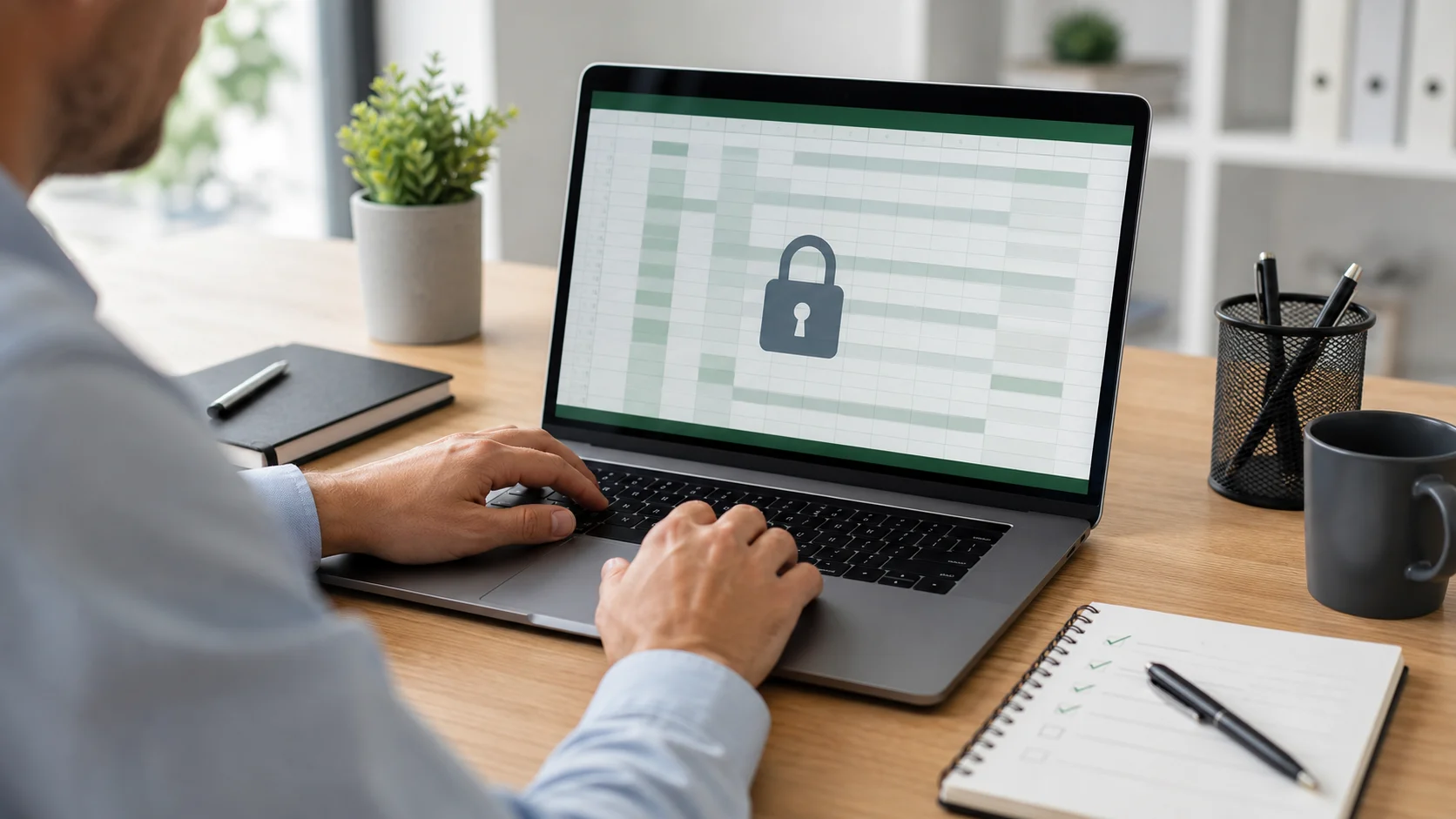 Tableur verrouillé affiché sur un ordinateur portable dans un bureau