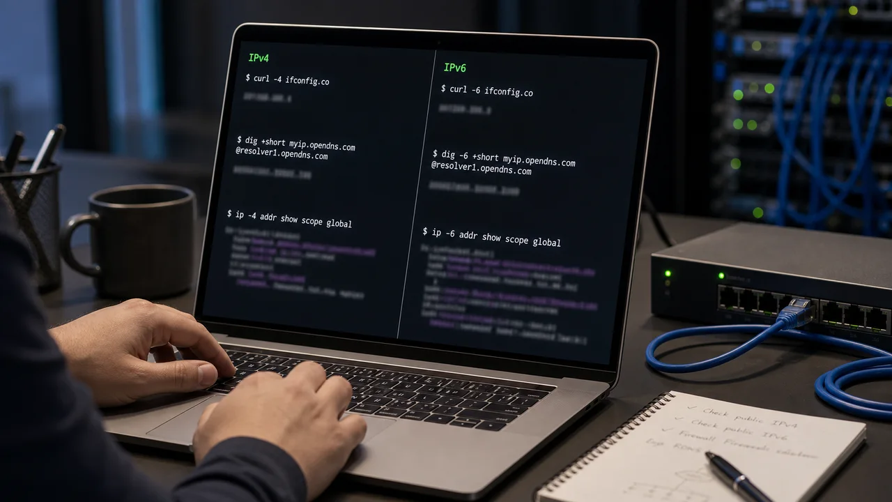 Administrateur Linux comparant IPv4 et IPv6 dans un terminal