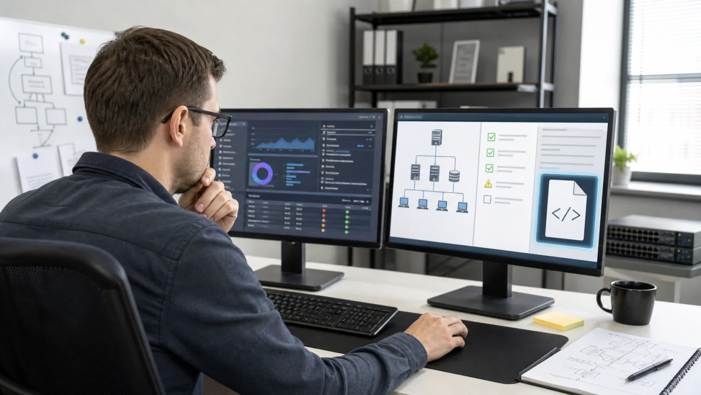 Administrateur IT comparant une stratégie de groupe et un fichier XML d’associations