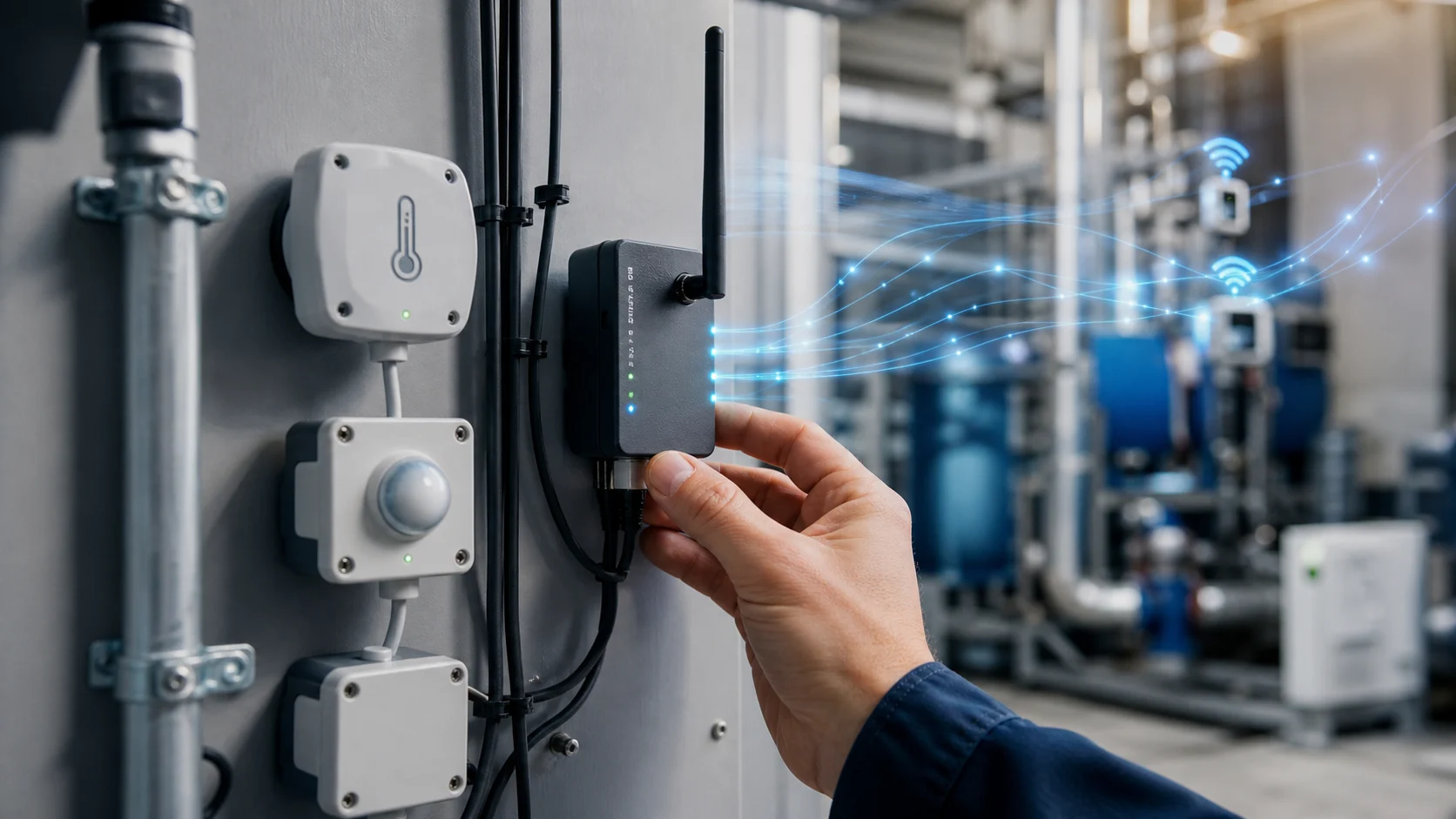 Capteurs IoT et passerelle M2M dans une installation technique
