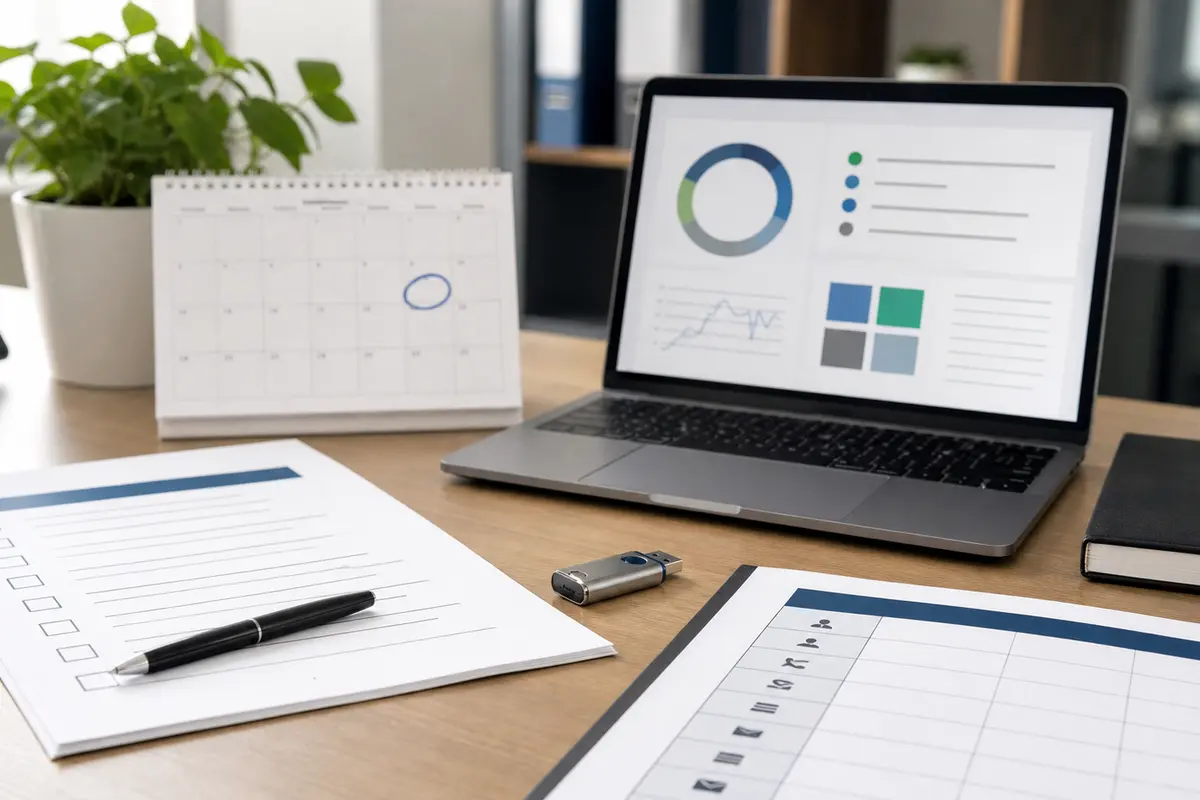 Checklist de plan de reprise informatique avec calendrier et tableau de suivi
