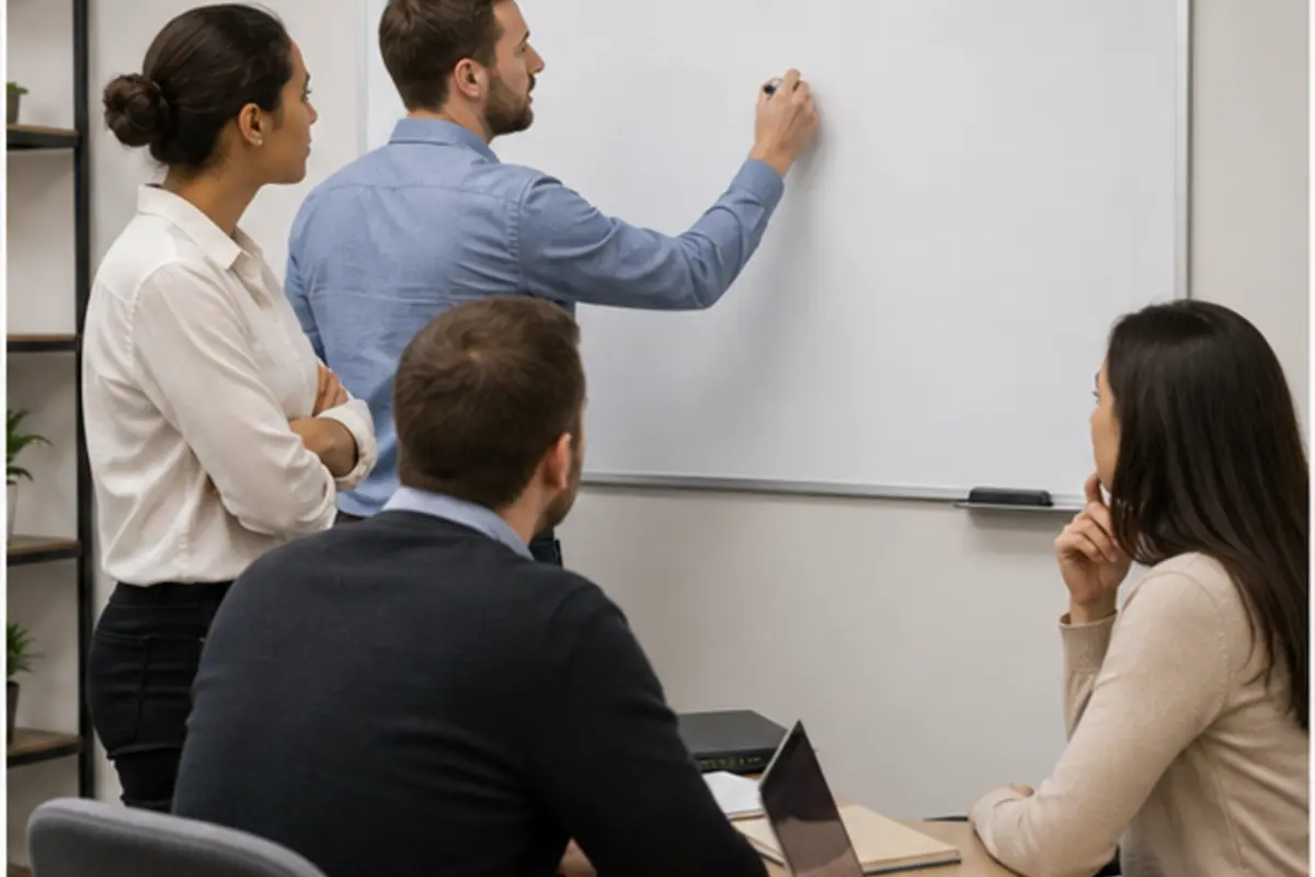 Équipe PME classant les priorités de reprise informatique en réunion