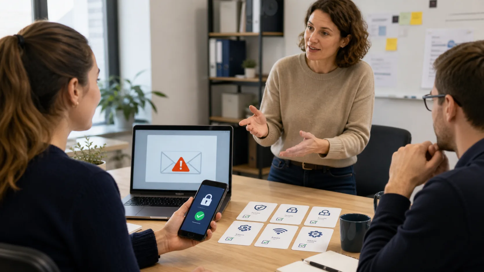 Collaborateurs de PME formés aux réflexes de cybersécurité sur ordinateur portable