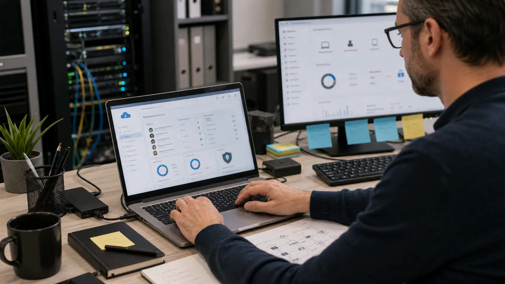 Administrateur préparant un déploiement de postes cloud en PME