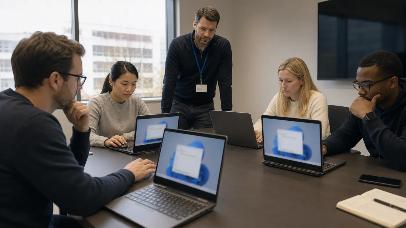 Groupe pilote validant un installeur Windows en environnement professionnel