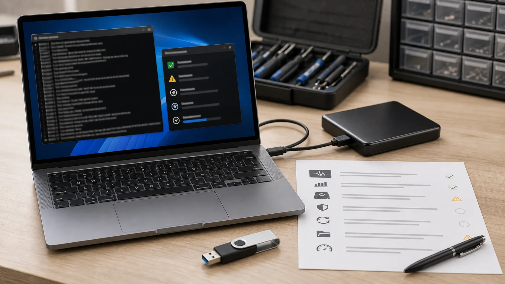 Diagnostic Windows avec sauvegarde et clé de récupération