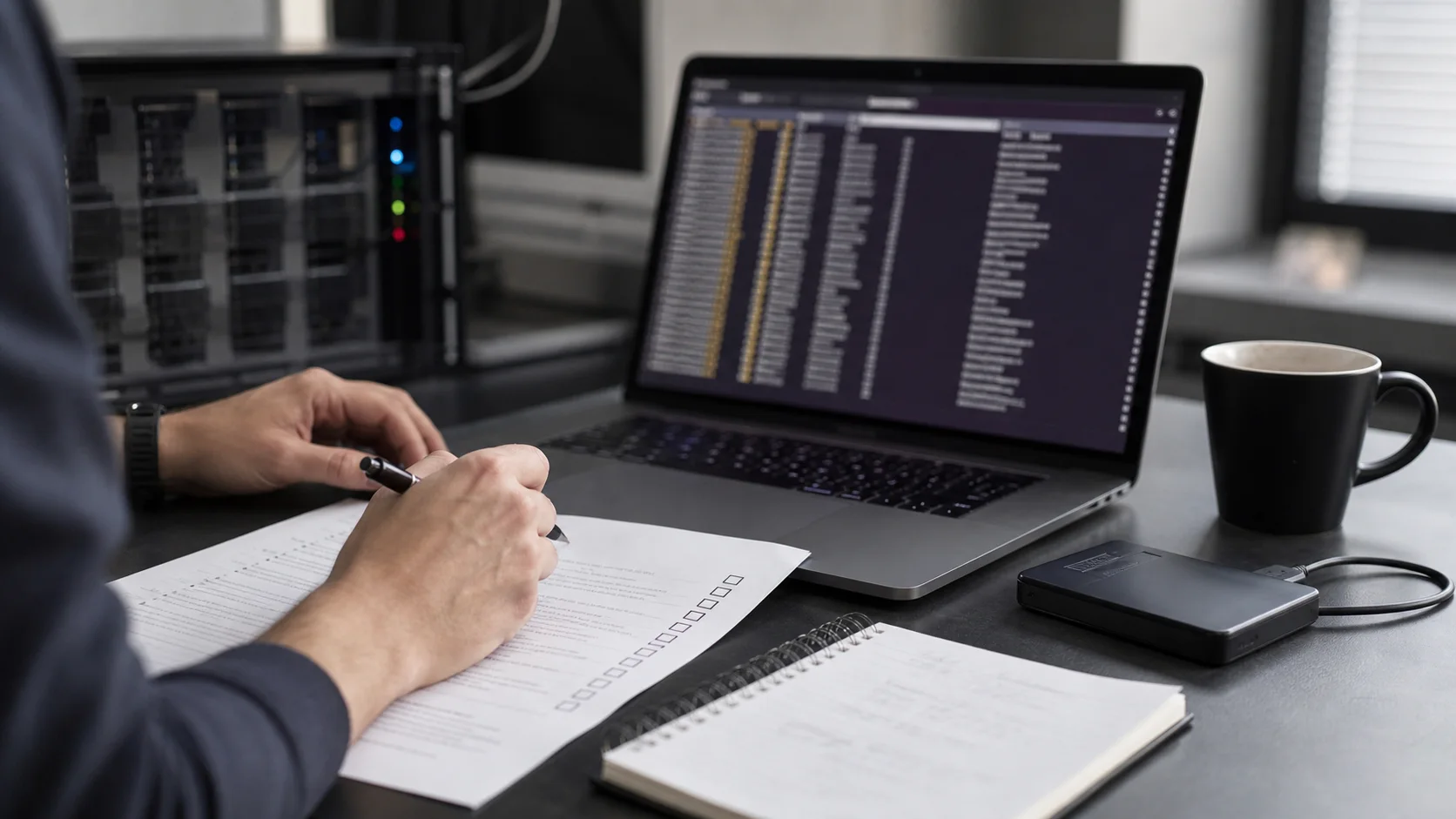 Checklist de renommage de fichiers Linux avec terminal et disque de sauvegarde