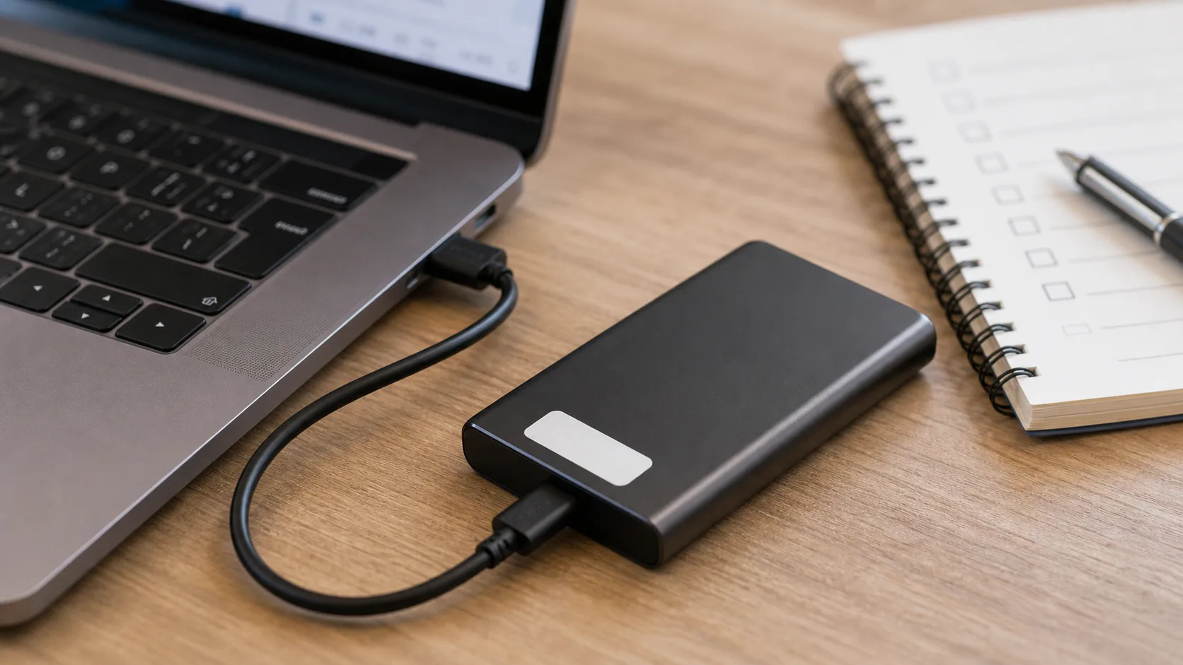 SSD externe connecté pour copier des fichiers critiques