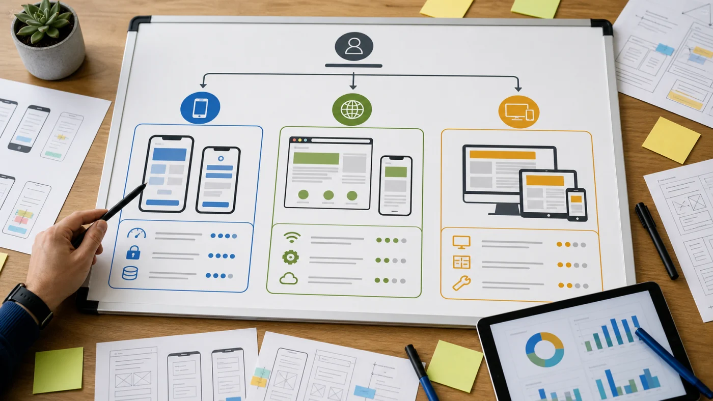 Tableau de décision entre application native PWA et site responsive