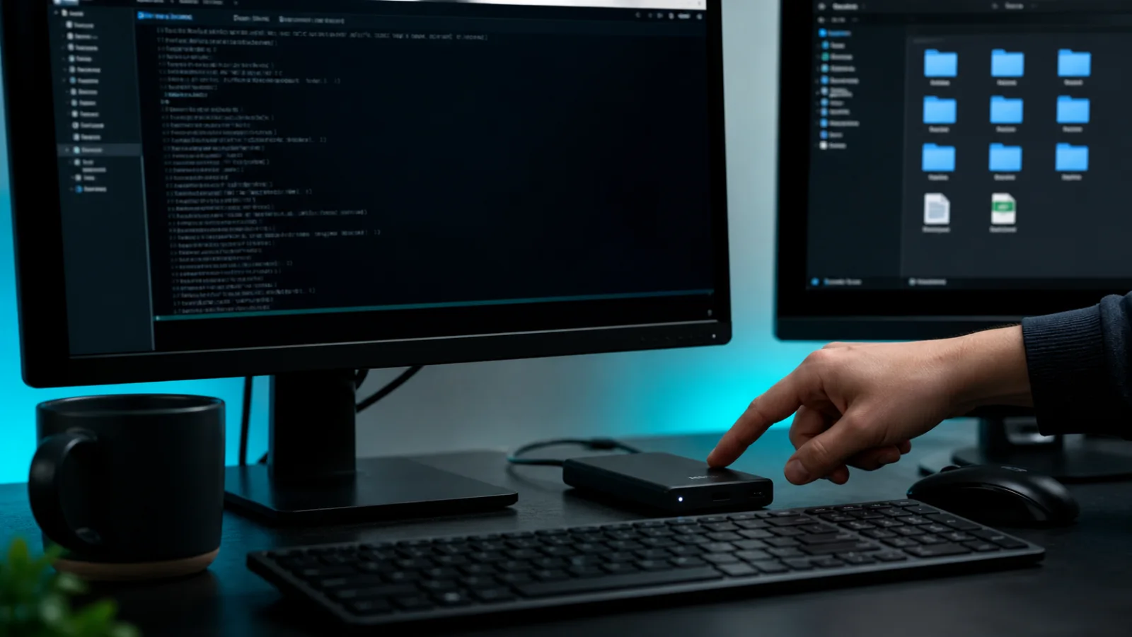 Poste Linux avec terminal et support de sauvegarde avant suppression d'un dossier