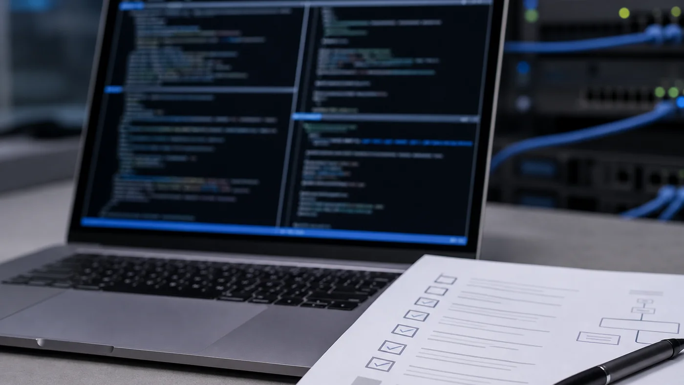 Validation de script Bash avec terminal flou et checklist de tests