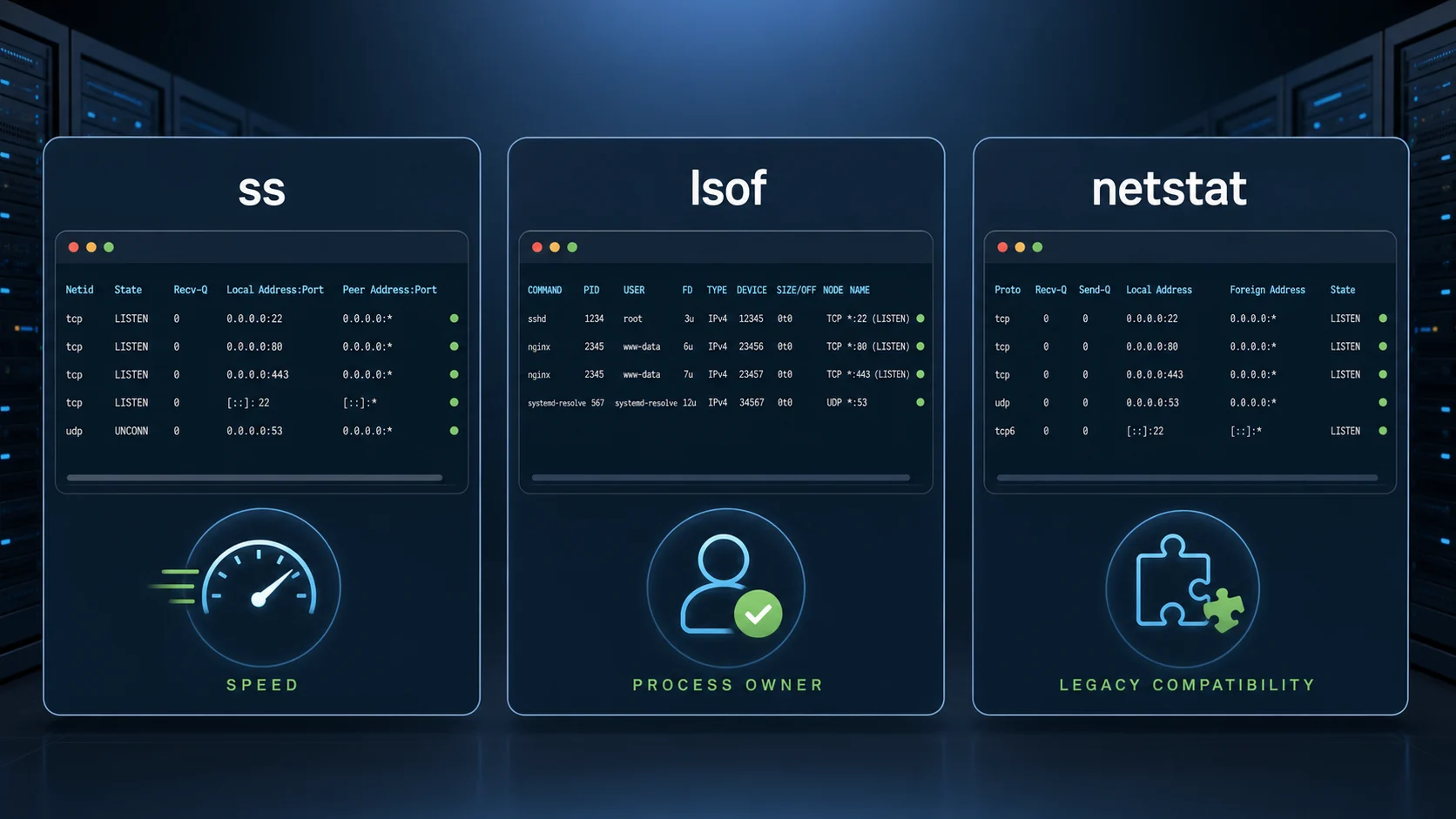 Comparer ss, lsof et netstat pour identifier les services en écoute