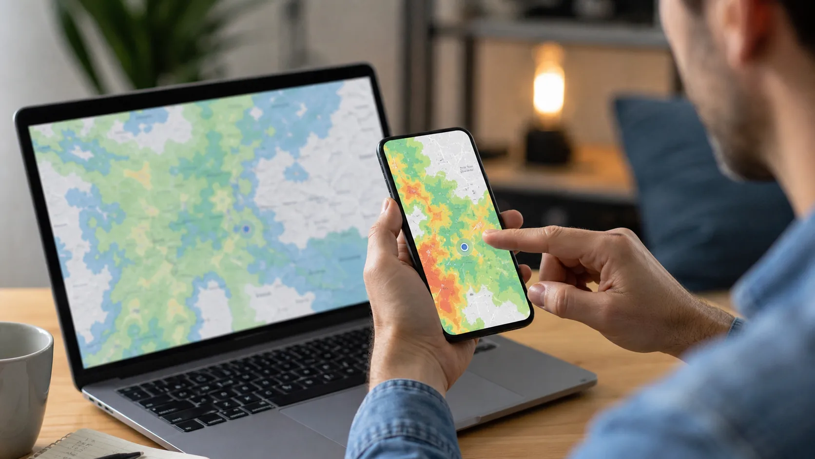 Comparaison d’une carte de couverture mobile sur un téléphone et un ordinateur