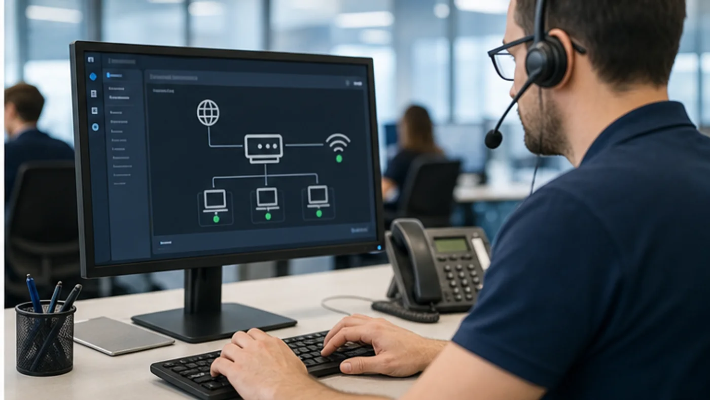 support informatique vérifiant l’état réseau après purge DNS