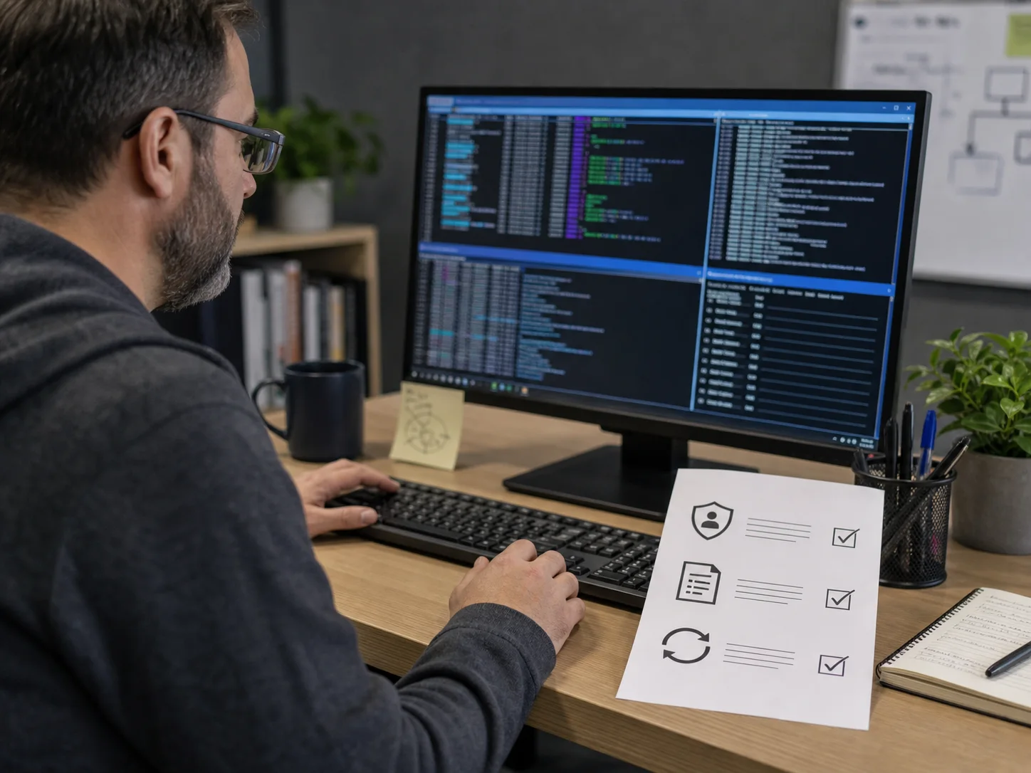 Administrateur Linux consultant une checklist de droits et de journaux d’audit