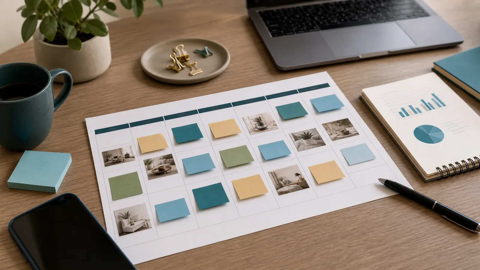 Calendrier editorial et notes pour tester les horaires de publication