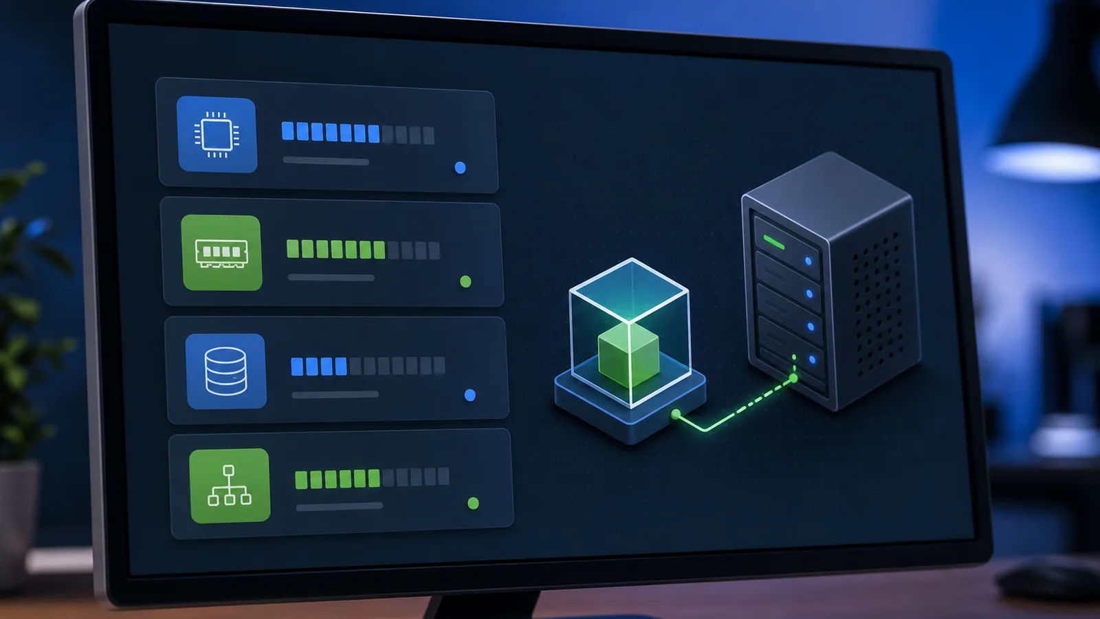Schema de ressources processeur memoire stockage et reseau pour une machine virtuelle