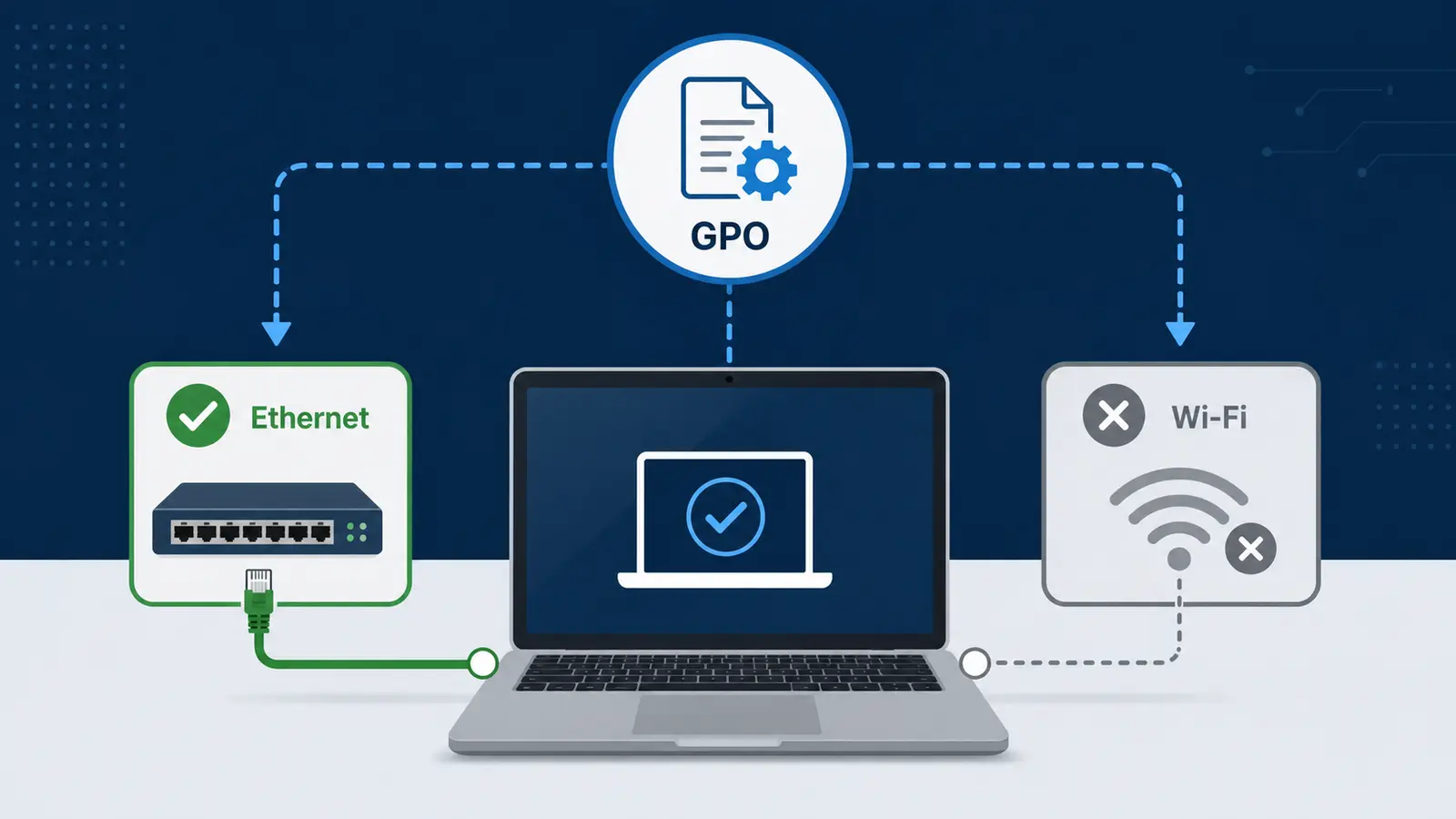 Schéma GPO avec Ethernet actif et Wi‑Fi désactivé