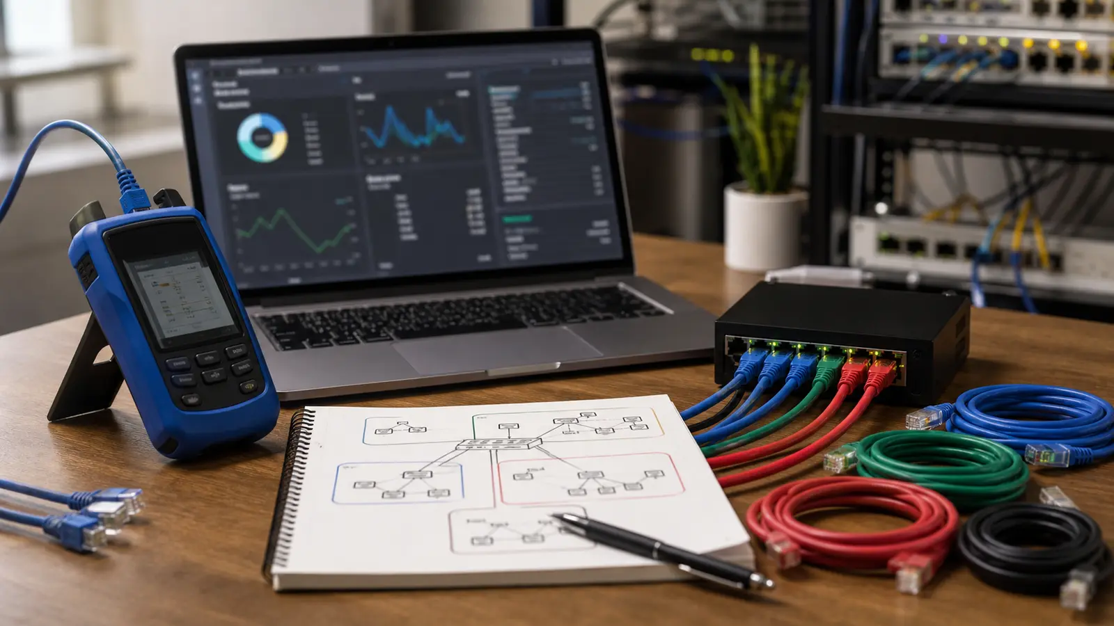 Diagnostic de réseau local avec switch et câbles Ethernet