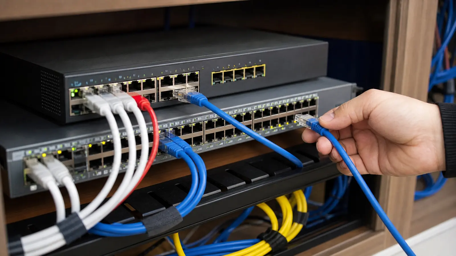 Ports Ethernet connectés sur un switch réseau