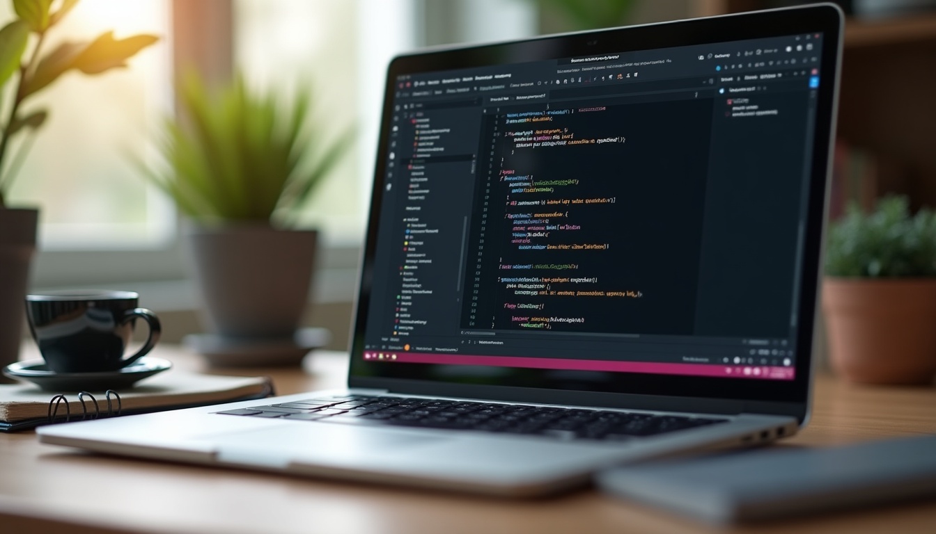 Ordinateur portable avec écran de code informatique