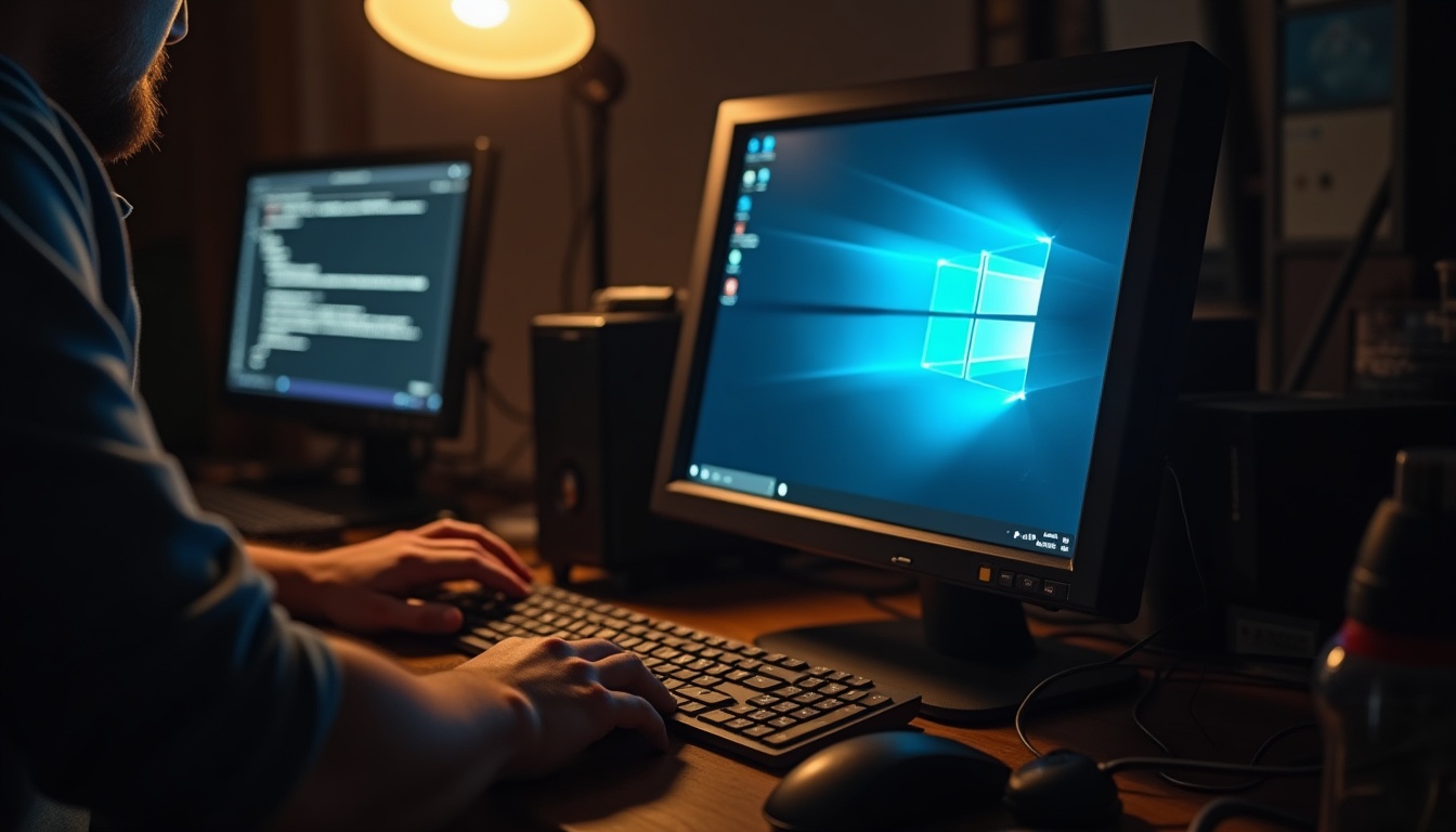 Développeur travaillant sur ordinateur avec Windows 10.