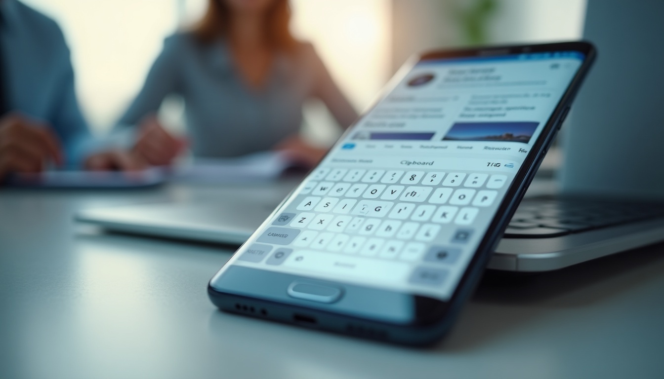 Téléphone portable sur bureau professionnel.