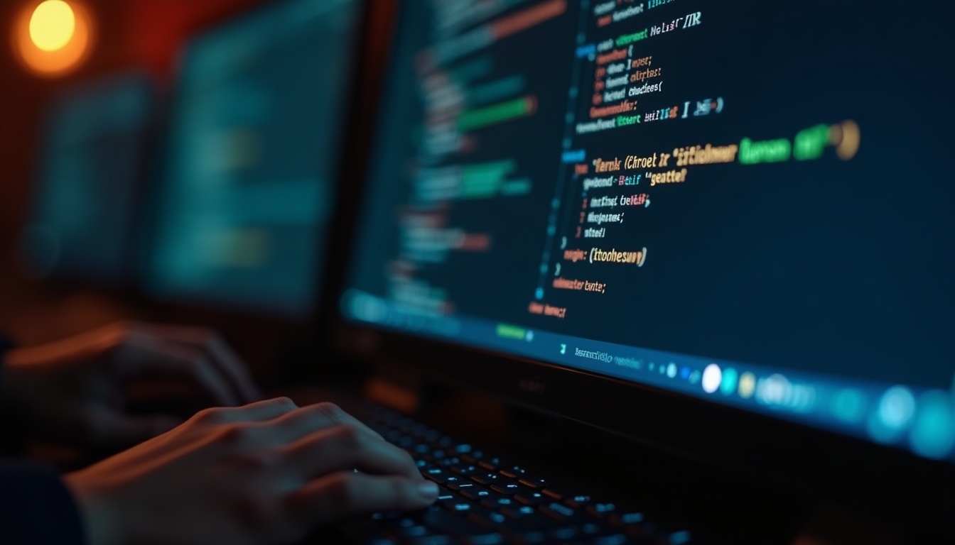 Programmeur tapant du code sur ordinateur