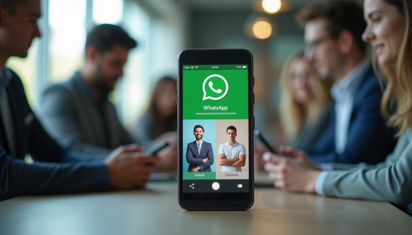 Réunion d'équipe utilisant l'application WhatsApp