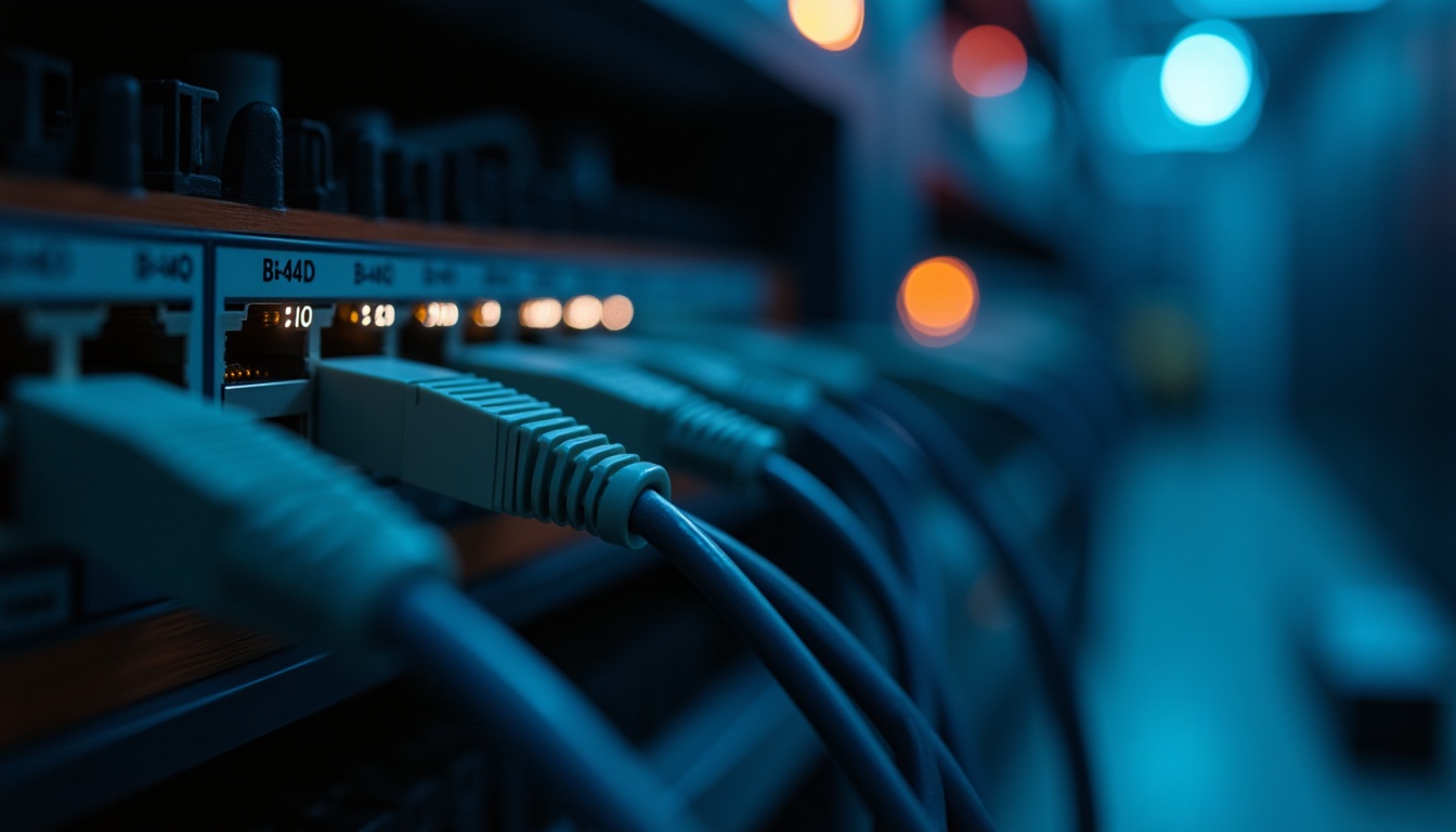 Câbles réseau connectés à un routeur informatique.