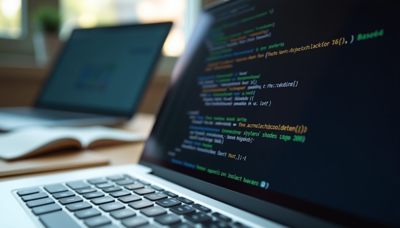 Écran d'ordinateur avec code informatique coloré.