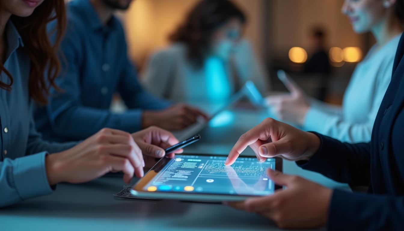 Collaboration professionnelle sur tablette numérique