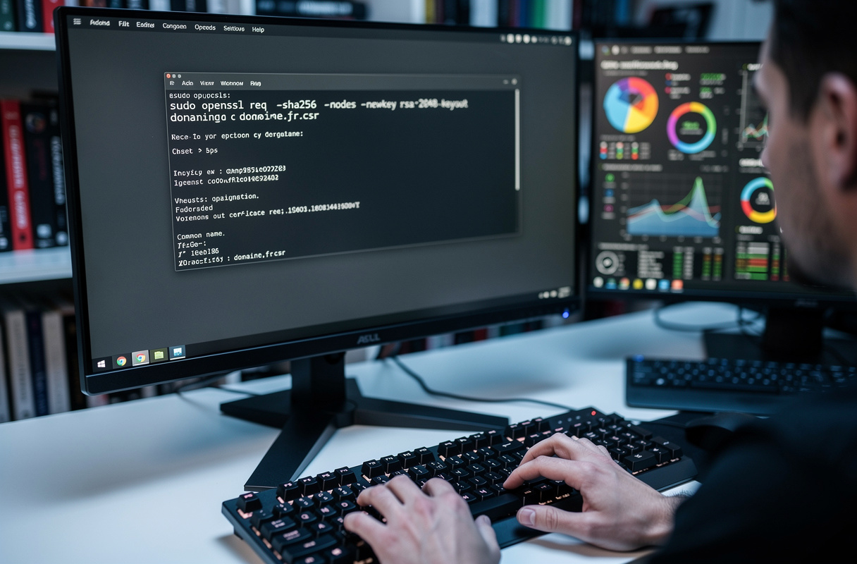 La génération d’une demande de signature de certificat (CSR) avec OpenSSL implique la création d’une clé privée et d’un fichier CSR correctement renseigné. Ce fichier structure les données d’identité, dont le nom de domaine (Common Name), l’organisation, le pays et les SANs si nécessaire. Une CSR bien formée accélère l’émission du certificat SSL/TLS et garantit la fiabilité du chiffrement. 